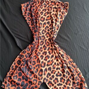 Leopard Print Jumpsuit Romper - Orange & Black